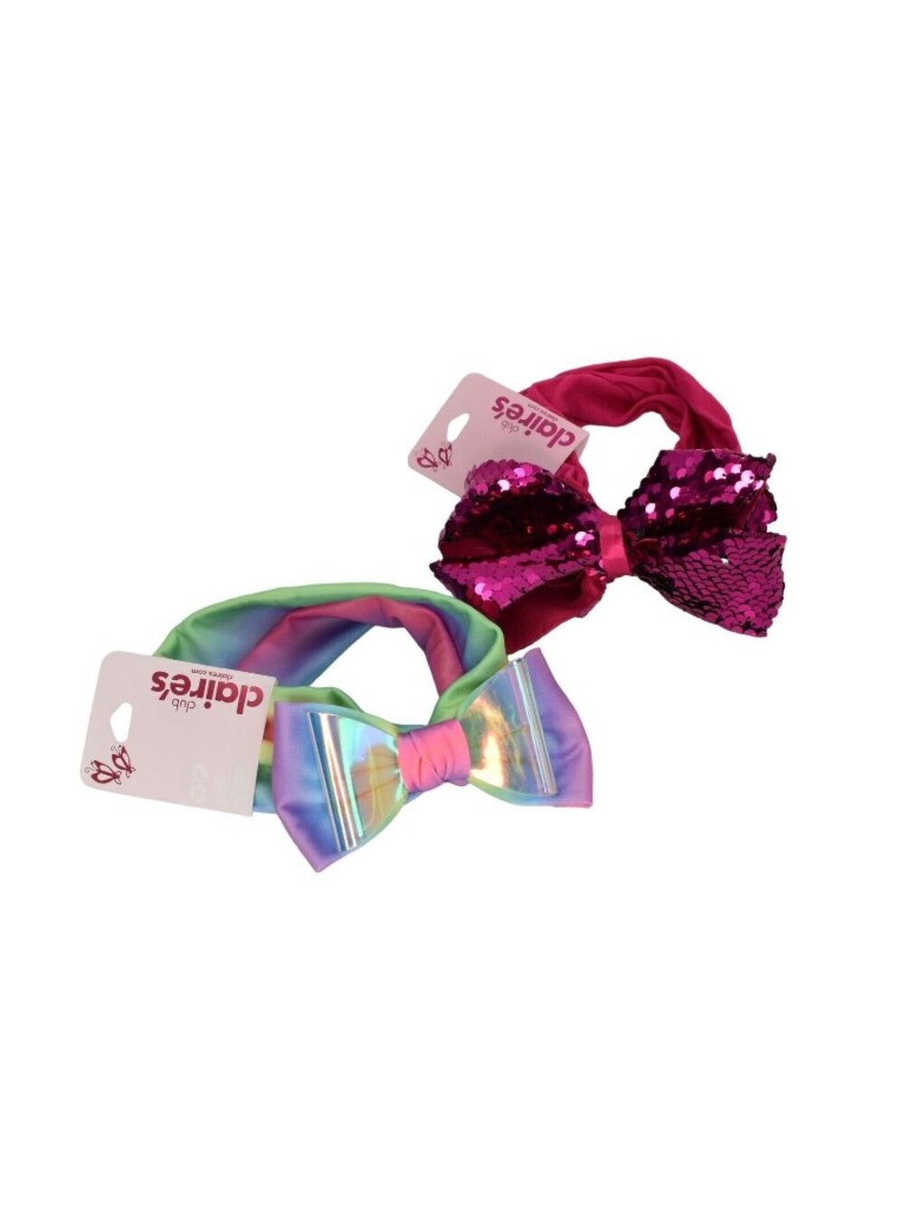 Claires Club Bow Headwrap Headband Lot of 2 Tie Dye Pastels and Red Sequin